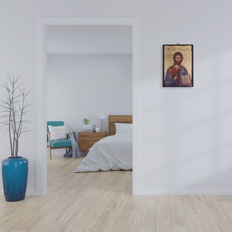 Lupia - Quadro Sacro Icona su tavola Legno MASSELLO con foglia Oro GESU' MAESTRO 35x50 cm (1/4)