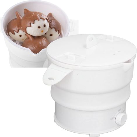 Olla eléctrica de silicona, multifuncional y portátil para viajes, camping, oficina, 800 W, 1,2 l con rejilla para cocinar. (1/5)