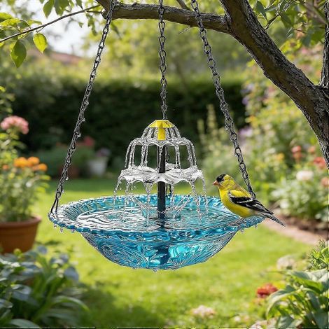Bain d'oiseaux suspendu avec fontaine solaire en cascade distributeur d'eau pour oiseaux décoration extérieure bassin de douche pour colibris. (1/5)