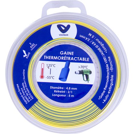 Gaine thermorétractable 5m - Ø4,8/2,4mm - Vert/Jaune - Voltman