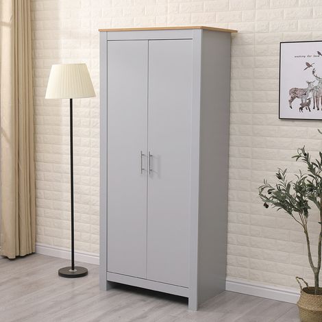 FURNITURE HMD Wooden Grey 2 Doors Wardrobe with Hanging Rail Chest Clothes Storage Unit for Modern,BedRoom Choice,79x49.5x180cm(WxDxH) (1/5)