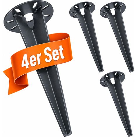 Relaxdays Erdspieß für Gartenleuchte, 4er Set, Bodenanker Gartenlampe, Kabelführung, Erdnagel 30cm, Edelstahl, anthrazit (1/5)