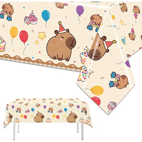 2 Pièces Capybara Nappe Anniversaire, Dessin Animé Nappe Jetable, Mignon Capybara Nappes de Fête, nappes Plastique pour Garçon Fille Decoration Anniversaire, Fête, Festival, 108x180cm (1/5)