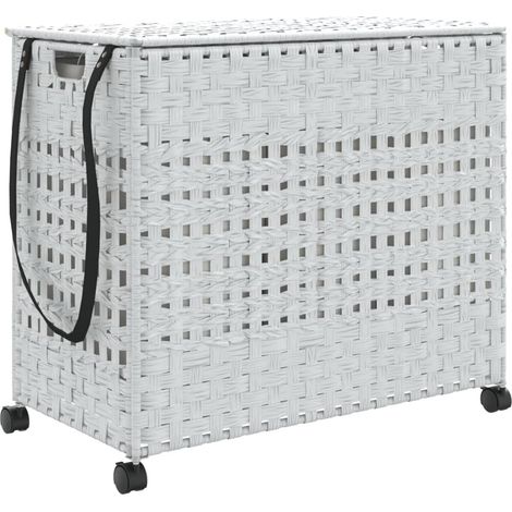 Panier à linge avec roulettes blanc 66x35x60 cm résine tressée