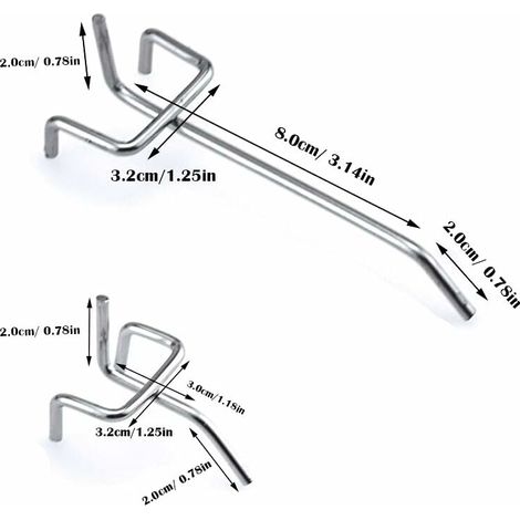 Crochets pour panneaux perforés en métal, accessoires pour panneaux perforés, ensemble de crochets simples de 10cm et 5cm pour Garages, remises à outils, ateliers, 30 pièces (1/3)