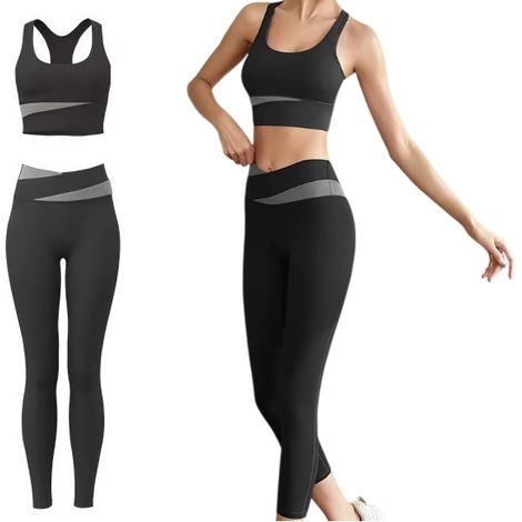 Completo da palestra per allenamenti, reggiseno e leggings, completo sportivo fitness taglia M (bicolore nero taglia M) (1/5)