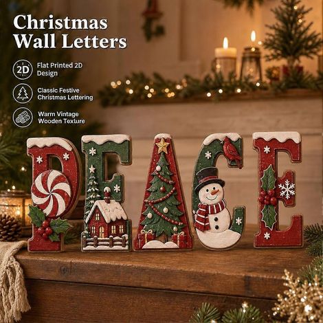 Christmas Wooden Wall Sign - Festive Letter Decor for Holiday Home Display Ideas (1/4)