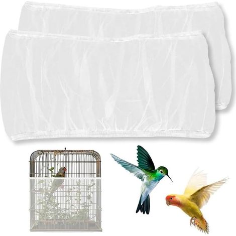 2 PCS Housse de Cage à Oiseaux,Filet de Protection Réglable pour Cage à Oiseaux,Collecteur de Graines en Nylon,Convient aux Perroquets (1/5)
