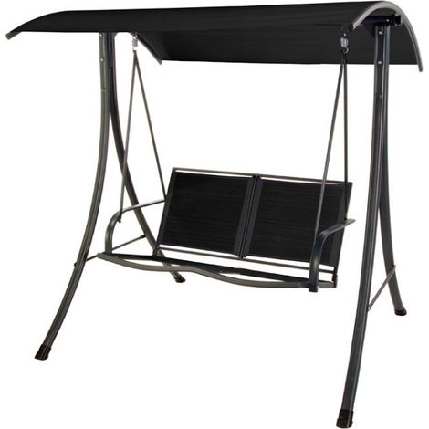 Balancelle avec toit 2 places gris structure en fer peint gris anthracite - Lazio