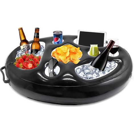 QAZQA Porte Boisson Gonflable, 8 Trous Bar de Piscine Flottant, Porte Gobelet de Boissons Salade de Fruits Buffet Piscine Accessoires Adultes pour Piscine Beach Party Fun (Black) (1/5)