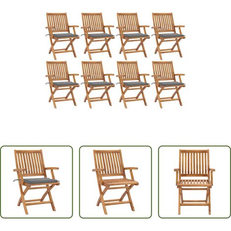 Klappbare Gartenstühle - Klappbare Gartenstühle mit Kissen 8 Stk. Massivholz Teak (1/5)