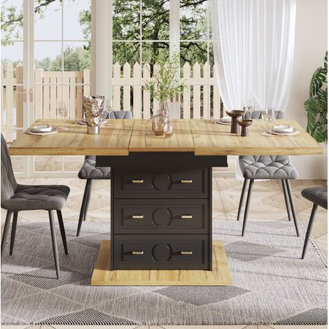 Mesa de comedor extensible 110-140 x 80 x 75 cm, 2 cajones, MDF y metal DESVIAE (1/5)