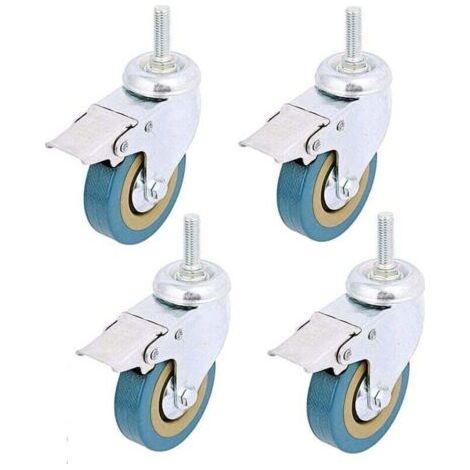 LAN Lot de 4 roulettes pivotantes Ulisem4 de 7,6 cm avec frein et blocage, tige filetée, roulettes pivotantes en polyuréthane non marquantes avec frein pour chariots, meubles et établis (tige filetée (1/3)