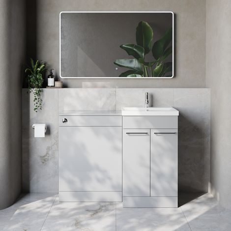Napoli 390 Cento Gloss Grey Pearl 1100mm 2 Door Vanity Unit Toilet Suite with Glide Basin - 1100mm - Chrome 160mm HandleWithout Kingston Toilet Pan