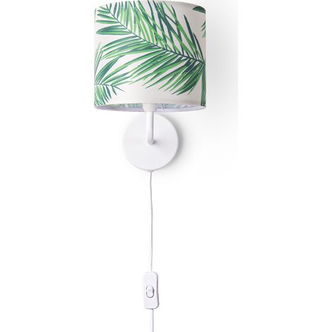 Paco Home Lampe À Poser Bureau Applique Abat-Jour Tissu Chevet E14 Fleurs Jungle Déco Lampe murale - Blanc, Design 4 (Ø18 cm)
