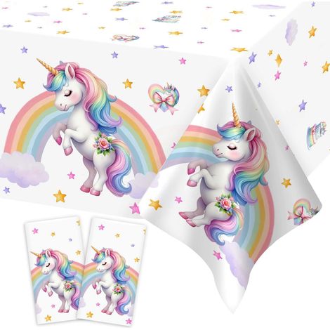 2er Set Einhorn Tischdecke 137x274cm für Kindergeburtstag Mädchen