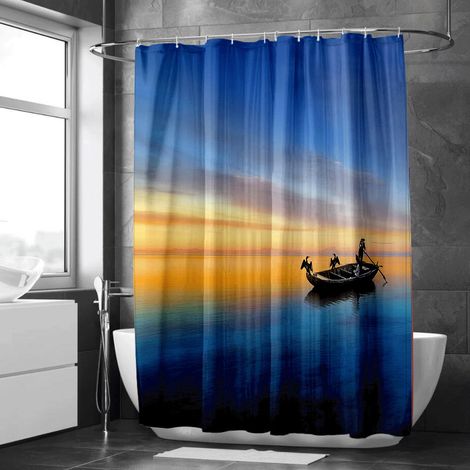 Rideau de douche motif forêt et brume, tissu salle de bain imperméable, 90x180 cm (1/5)
