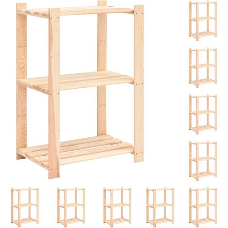 Lot de 10 Étagères de rangement à 3 niveaux Étagère Charge Lourde - Étagère de stockage 60x38x90 cm Pin 150 kg BV267243 - BonneVie (1/5)