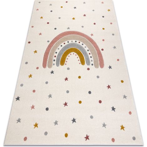 Alfombra KIDDO 5151 blanco / gris claro, arcoíris, estrellas para niños, sensorial  beige 80x150 cm (1/5)