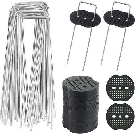 50 Piquets De Jardin avec Rondelles, Piquets De Fixation en Acier Galvanisé pour Baches Agraphes De Fixation De Toile De Paillage Piquets Galvanisé extracteur de piquets en Acier Inoxydable (1/5)