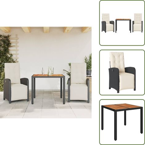 Chaise de jardin réglable - vidaXL Ensemble de bistro 3 pcs avec coussins noir résine tressée - Coussin de siège (1/5)