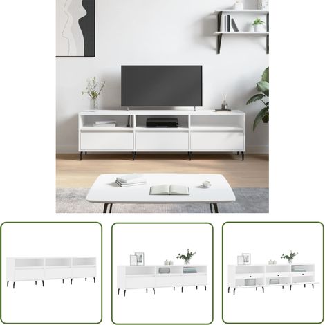 The Living Store TV-Schrank Weiß 150x30x44,5 cm Holzwerkstoff - TV Schrank - Fernsehtisch - Regal - Aufbewahrung - Weiß (1/5)