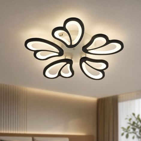 Plafonnier Fleur 5 Branches Noir, Design Acier et Acrylique, Diamètre 60 cm Hauteur 7 cm, Éclairage Doux 50W pour Chambre 10-15m² (1/5)