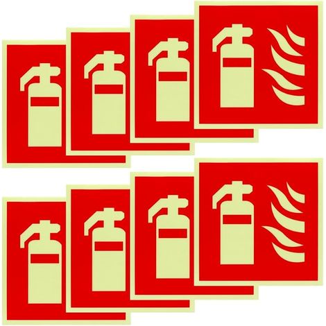 8 Pièces 15  15 cm Plaque Extincteur D'Incendie PVC Autocollant Luminescence, Panneaux D'extincteur Auto-adhésifs pour Maison Chantier Bureau Voiture (1/5)
