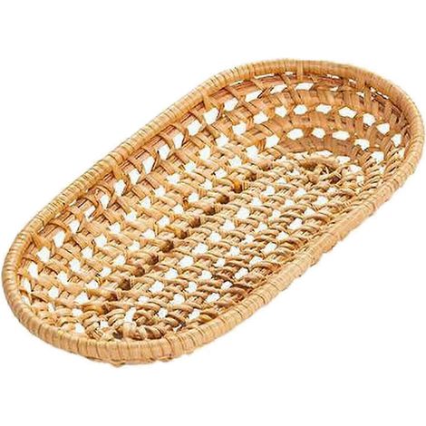 Panier à pain tressé à la main, plateau de rangement en osier pour thé, boissons et en-cas, décoration intérieure 28 x 4 cm-S-Wood