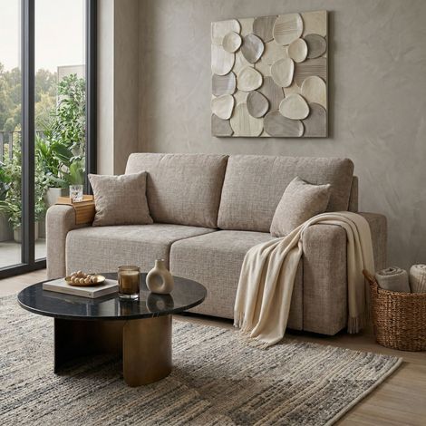 Canapé convertible 3 places 193x82x90cm en tissu texturé beige-MODULYS (1/5)