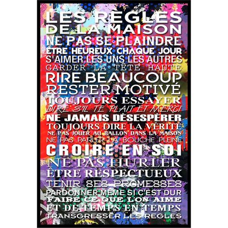Affiche encadrée Les règles de la maison version artistique colorée (1/5)