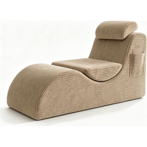 Fauteuil de relaxation ergonomique, canapé individuel en velours côtelé, mousse compressée haute élasticité, assise amovible et poche latérale, chaise longue confortable pour salon et chambre à couche (1/4)