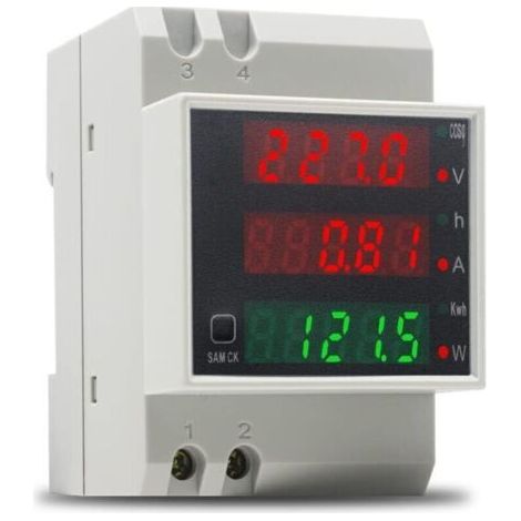 Compteur d'électricité Rail Din Compteur d'énergie monophasé Voltmètre Ampèremètre Numérique AC 80-300V 100A Wattmètre Compteur Consommation Electrique 1 phasé Mètre Watt KWh (1/4)