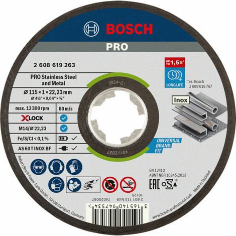 BOSCH Disque à tronçonner X-Lock 115 Expert for Inox - 2608619263 - 115 mm - x 1 - 1 mm - 22,23 mm