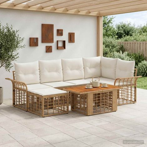 vidaXL Set Divano da Giardino 7 pz Naturale e Bianco Crema polyrattan (1/5)
