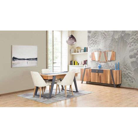 Comedor completo RIEKA con 4 sillas madera y gris
