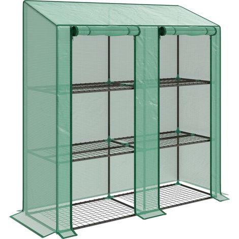 Mini serre de jardin 3 niveaux avec 6 étagères en fil, 2 ouvertures zippées, couverture renforcée verte pour balcon et semis, structure en métal - CHICFURN (1/5)