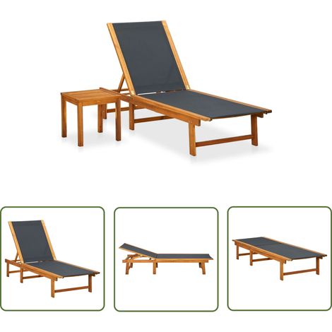INLIFE Chaise longue avec table Bois d'acacia solide et textilène (1/5)