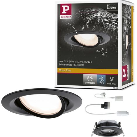92460 Spot encastré Nova Plus IP65 orientable rond max. 35W gradable 93 mm Noir mat Alu zinc GU5,3 / GU10 - sans ampoule (1/5)