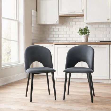 Ensemble table et 4 chaises de salle à manger en velours gris (1/5)