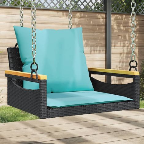 vidaXL Balancelle avec coussins noir 63x62x40 cm résine tressée