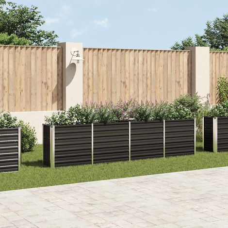 Maison Chic – Jardinière en acier galvanisé 320x40x77 cm – Couleur anthracite – Supports intérieurs pour robustesse – Bordures repliées (1/5)