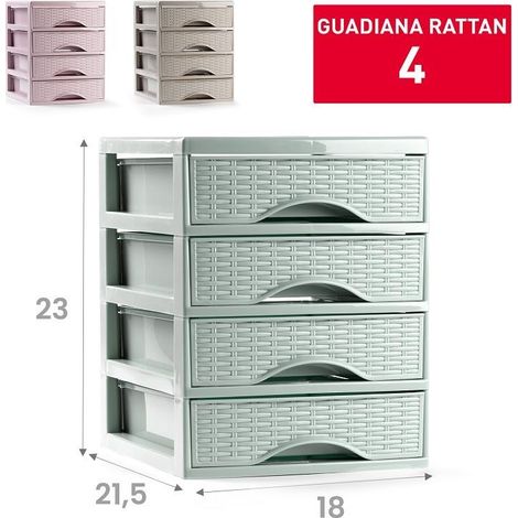 Cassettiera in Plastica Effetto Rattan 4 Cassetti 23 x 18 x 21,5 cm 3 Colori (1/2)
