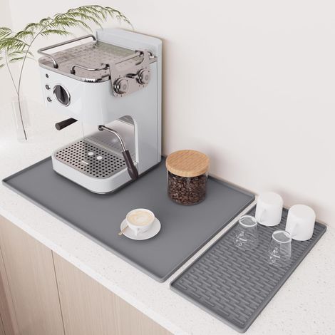 Tapis en silicone pour grandes machines à café - 4060 antidérapant pliable et imperméable avec tapis de séchage vaisselle amovible plans travail cuisine Gris'Gris'Gris'-