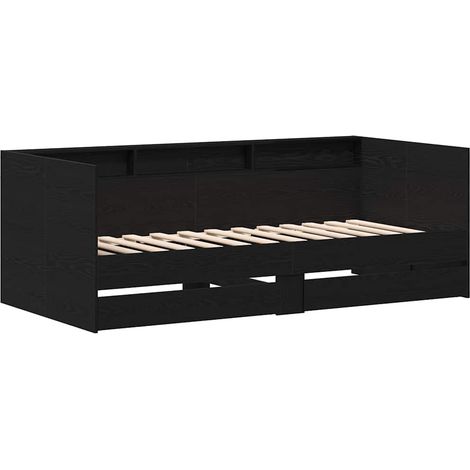 Daybed Frame with Drawers Black oak 75 x 190 cm Engineered wood vidaXL