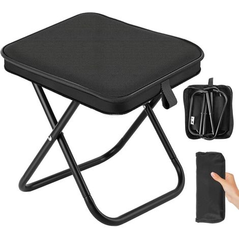 Tabouret de Camping Pliable, Mini Tabouret de Camping Pliable, Chaise de Camping Pliable avec Sac de Rangement, Siège de Camping Portable pour Voyages, Jardin, Pêche, Barbecue, Plage (Noir) (1/5)