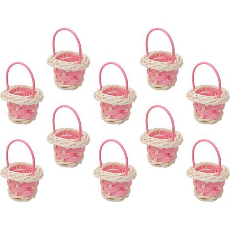 Petits paniers en plastique tissés avec poignées, 10-Rose