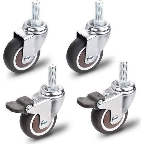 Roulettes pour Meubles, 2 Pièces Roulette Pivotante avec Frein + 2 Pièces Roulette Pivotante sans Frein, M10x25mm Universelles Roulettes pour Meubles, Capacité de Charge 40 KG par Roulettes (1/5)