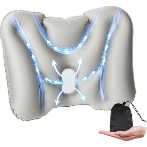 Cuscino gonfiabile di supporto lombare ideale per viaggi aerei, cuscino di supporto per la schiena per ufficio o auto, allevia il dolore lombare e migliora la postura, facile da trasportare, grigio