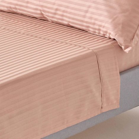 HOMESCAPES Taupe Beige Egyptian Cotton Satin Stripe Flat Sheet 330 Thread Count, Single - Beige